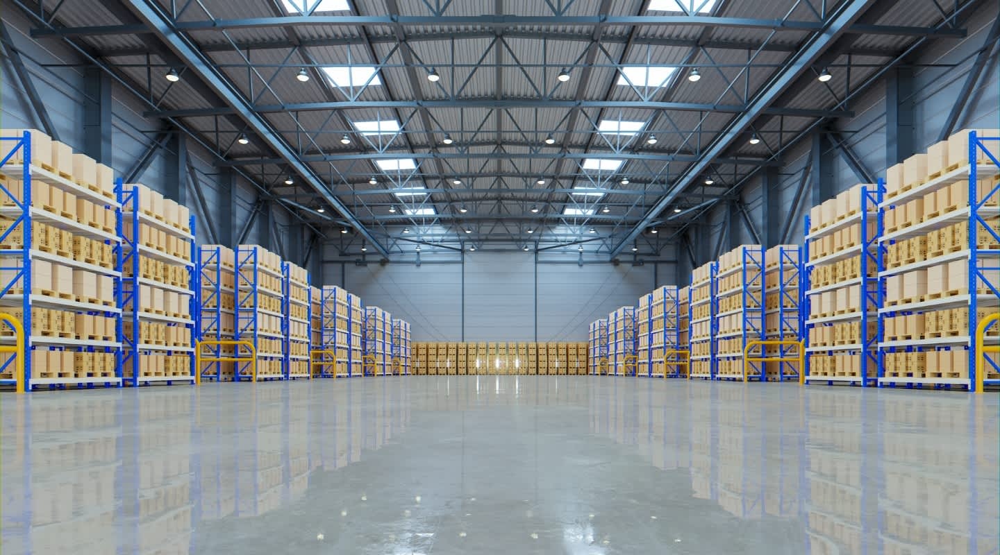 Industrial warehouse interior after mezzanine demolition and reinstatement